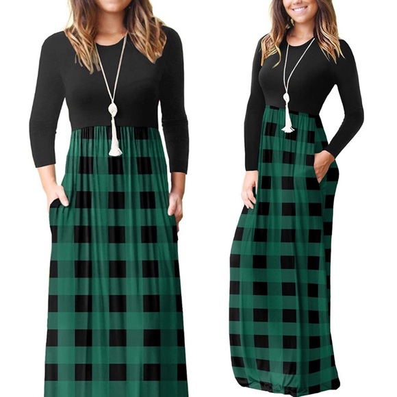 Buffalo Check Holiday Plaid Maxi Pocket Dress 💚🖤 - Picture 1 of 1
